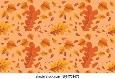 Patrón sin foco Fondo otoñal con hojas doradas amarillas. concepto de caída,Para fondo de pantalla, postales, tarjetas de felicitación, páginas web, banners, ventas en línea. Ilustración del vector