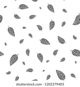  Seamless pattern autumn with black and white falling leaves. Natural illustration of autumn foliage.