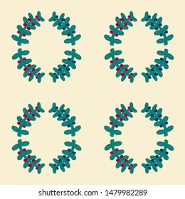 Seamless pattern with autumn branches. Hatched hand drawn cowberry or blueberry sticks with berries on light background. Detailed drawing with hatching. Repeated round ornament. Paper design.