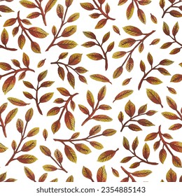 Seamless pattern with autumn branches and leaves.