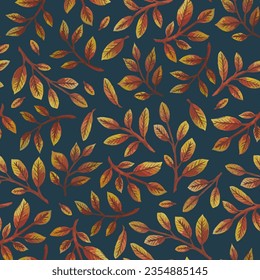 Seamless pattern with autumn branches and leaves.