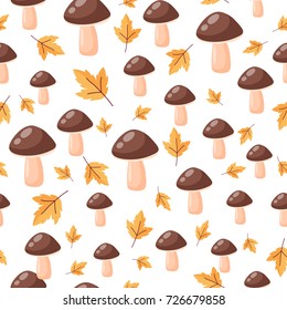 Seamless pattern with autumn branches and leaves on white background. Floral hand drawn ornament in yellow and red colors. Bright background for printing on fabric, wallpaper and paper. Vector