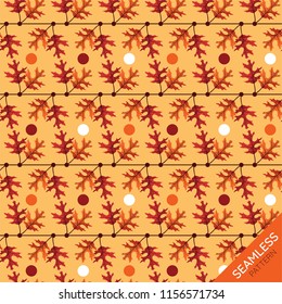 Seamless Pattern of Autumn branches with lines and dots on orange background