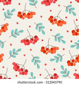 Seamless pattern with autumn branches and rowan berries. Perfect for wallpapers, wrapping papers, pattern fills, textile, autumn greeting cards, Thanksgiving Day cards