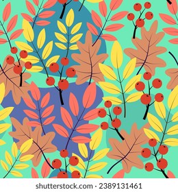 Patrón sin foco de hojas brillantes de otoño. Ilustración vectorial de otoño.