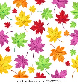 Seamless pattern with autumn bright leaves. Leaf fall background.