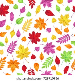 Seamless pattern with autumn bright leaves. Leaf fall background.