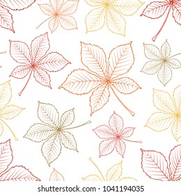 Seamless pattern of autumn chestnut leaves on white background