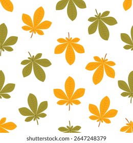 Seamless pattern of autumn chestnut leaves. Vector illustration.