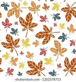  Seamless pattern autumn with colored falling leaves. Natural illustration of autumn foliage.