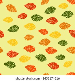 Seamless pattern of autumn colored leaves. Vector illustration