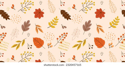 Seamless pattern of autumn colored leaves. Vector background.
