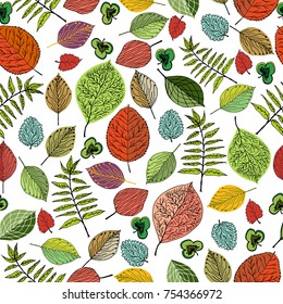 Seamless pattern: autumn colorful leaves. Autumn motives.