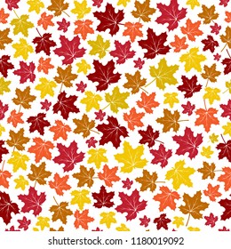 Seamless pattern with autumn colorful maple leaves isolated on white background. Vector illustration