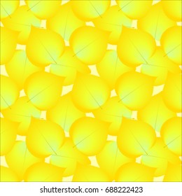 Seamless pattern in autumn colors made of heavy amount of linden leaves, yellow and orange on white tiled texture, in vector