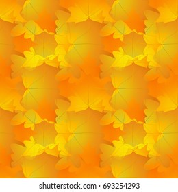 Seamless pattern in autumn colors made of maple leaves, yellow and orange tiled texture, in vector