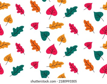 Nahtlose Muster der bunten Blätter im Herbst, handgezeichnet, flache Vektorgrafik