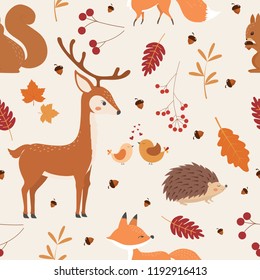 seamless pattern of Autumn with cute Animals.