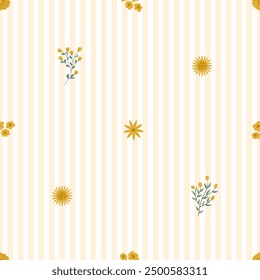 Seamless pattern with Autumn cute and cozy design elements. Factory pattern with foliage and plants in warm shades