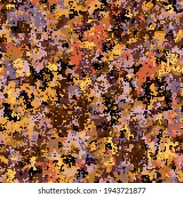 Seamless pattern. Autumn and desert pixel camouflage. Twelve (12) colors.