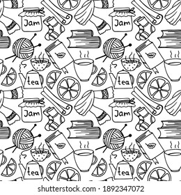 seamless pattern, autumn doodle elements, ornament for wallpaper and fabric, wrapping paper