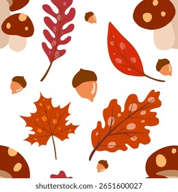 Seamless pattern with autumn elements. Creative vector texture with autumn elements and items. Vector seamless autumn pattern.