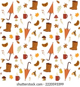 Seamless pattern of autumn elements. Flat style. Vector illustration 