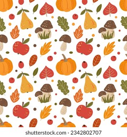  Seamless pattern with autumn elements on a white background. Trendy vector graphics perfect for wallpaper, wrapping paper, notebook covers, phone cases, prints on clothes, textiles, linens