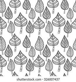 Seamless pattern with autumn ethnic style  leaves.