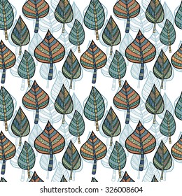 Seamless pattern with autumn ethnic style  leaves.
