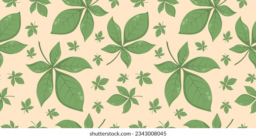 Seamless pattern with autumn fall green leaves of chestnut tree. Perfect for wallpaper, wrapping paper, web sites, background, social media, blog and greeting cards.