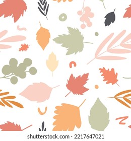 Seamless pattern of autumn fall leaves on white