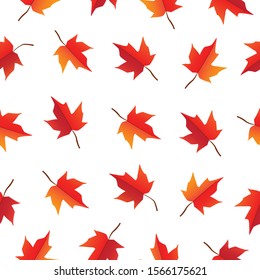 Seamless pattern of autumn fall maple leaves on white background, Paper art and digital craft style, Vector illustration