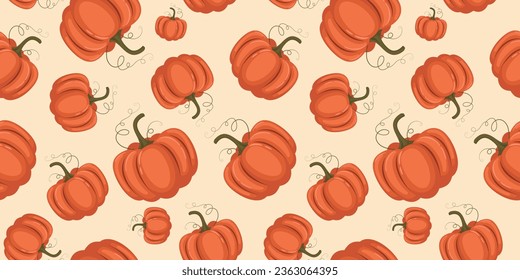 Seamless pattern with autumn fall orange thanksgiving pumpking. Perfect for wallpaper, wrapping paper, web sites, background, social media, blog, presentation, invitations and greeting cards.