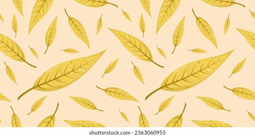 Seamless pattern with autumn fall yellow willow tree leaves. Perfect for wallpaper, wrapping paper, web sites, background, social media, blog, presentation, invitations and greeting cards.