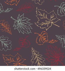 Seamless pattern with autumn fallen leaves 