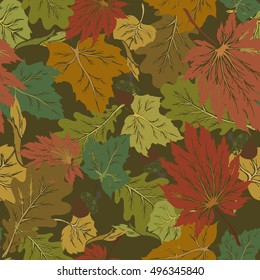 Seamless pattern with autumn fallen leaves