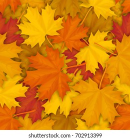 Seamless pattern with autumn fallen maple leaves. Vector realistic background.