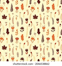 Seamless pattern with autumn floral elements.