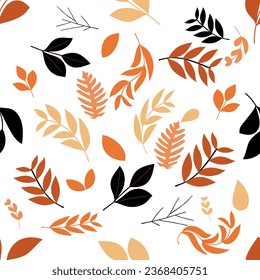 Seamless pattern autumn, floral, flowers , leaves, nature on white background. Flat vector illustration.