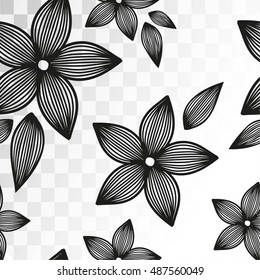 Seamless pattern of autumn flower leaves black white