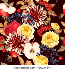 Seamless pattern with autumn flowers