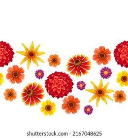 Seamless pattern with autumn flowers. Beautiful decorative bouquet of blooming plants.