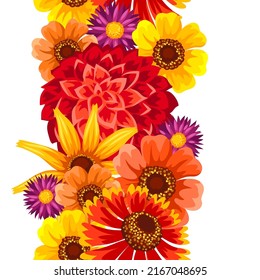 Patrón sin foco con flores de otoño. Hermoso ramo decorativo de plantas florecientes.