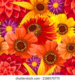 Seamless pattern with autumn flowers. Beautiful decorative bouquet of blooming plants.