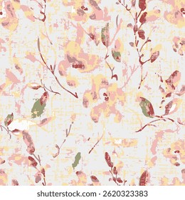 Padrão contínuo de flores de outono pintadas em aquarela sobre fundo bege. Para tecido de luxo e papel de parede, desenhado à mão padrão floral botânico. vetor