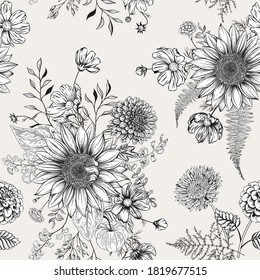 Seamless pattern with autumn flowers. Vector illustration.