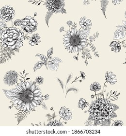 Seamless pattern with autumn flowers. Vector illustration.