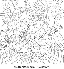 Seamless pattern: Autumn foliage, black-and-white