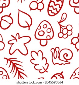 seamless pattern autumn forest. seamless background. a linear drawing. red objects on a white background. vector ornament